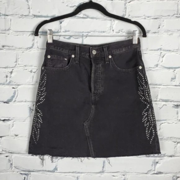 Levi's High Rise Deconstructed Button Fly Skirt in Full On Metal - Picture 2 of 8